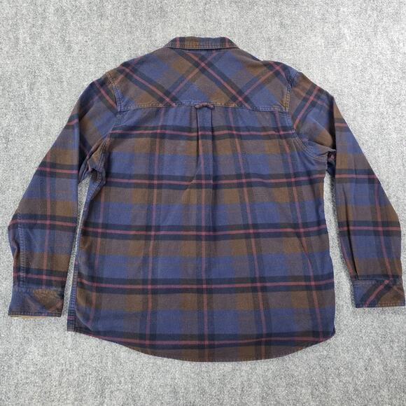 CQR Flannel Shirt Mens Large Blue Brown Plaid Long Sleeve Corduroy Collar Pocket - Picture 4 of 16